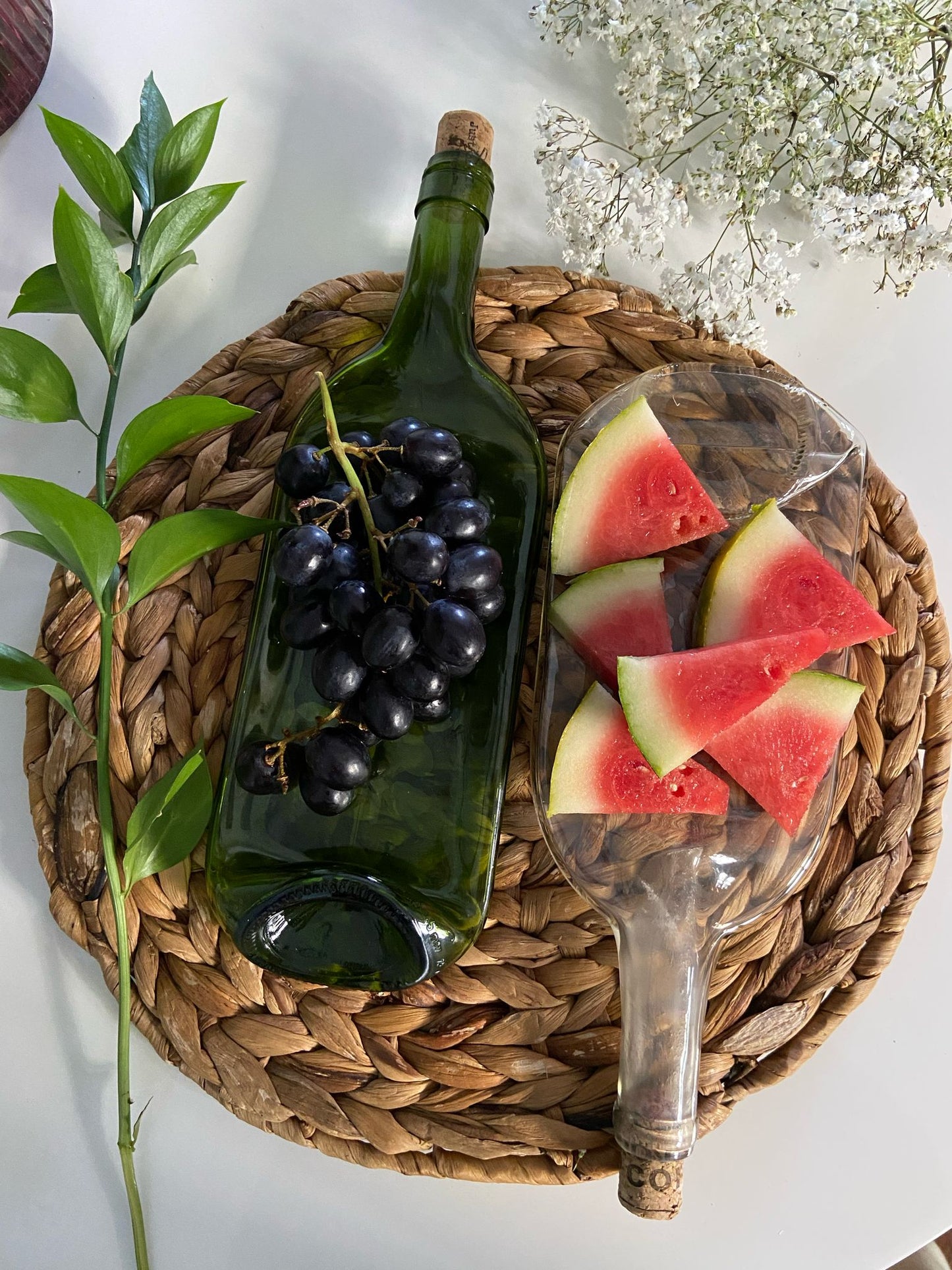 Handcrafted Curved-End Green Glass Platter