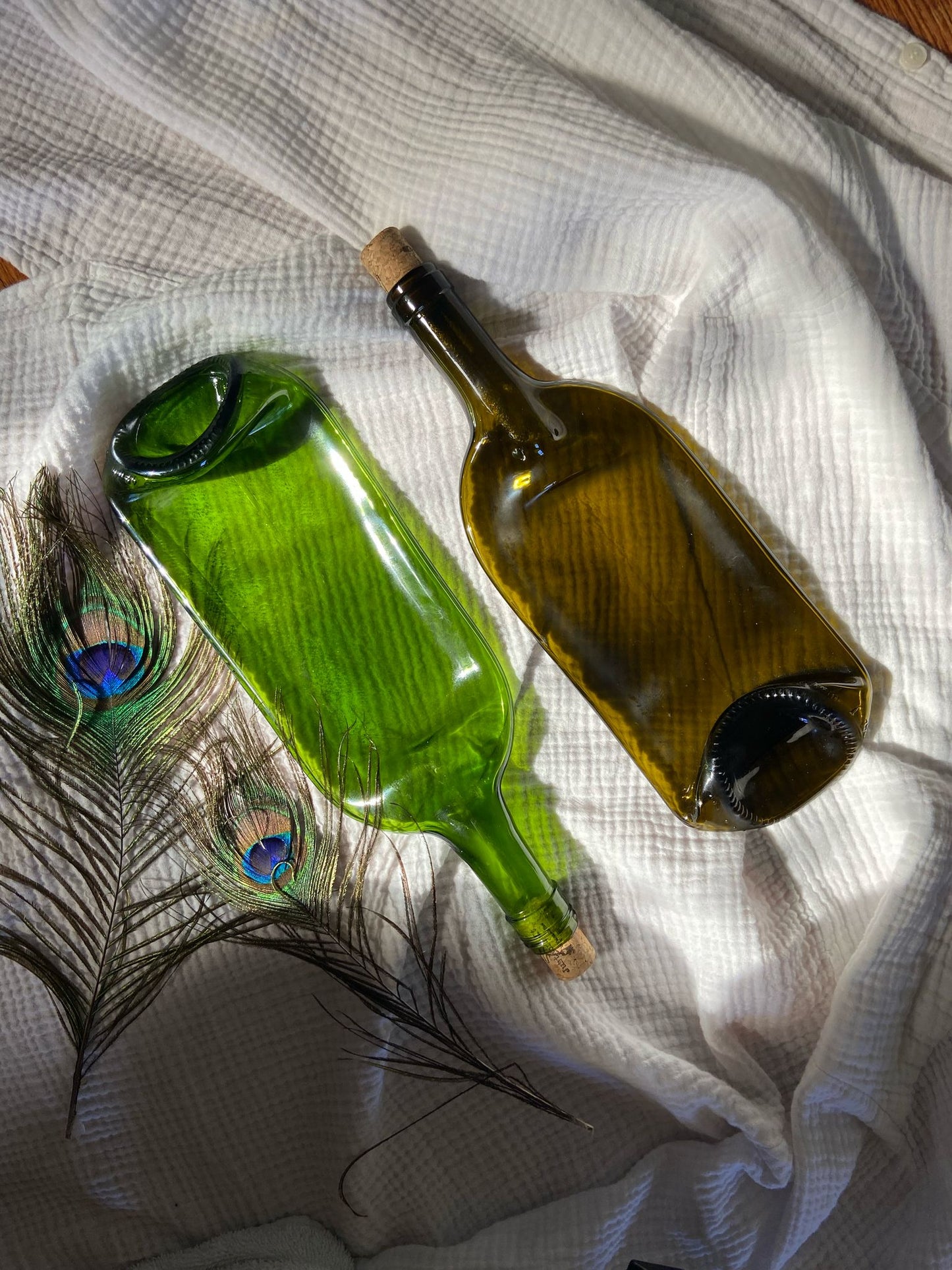 Handcrafted Curved-End Green Glass Platter