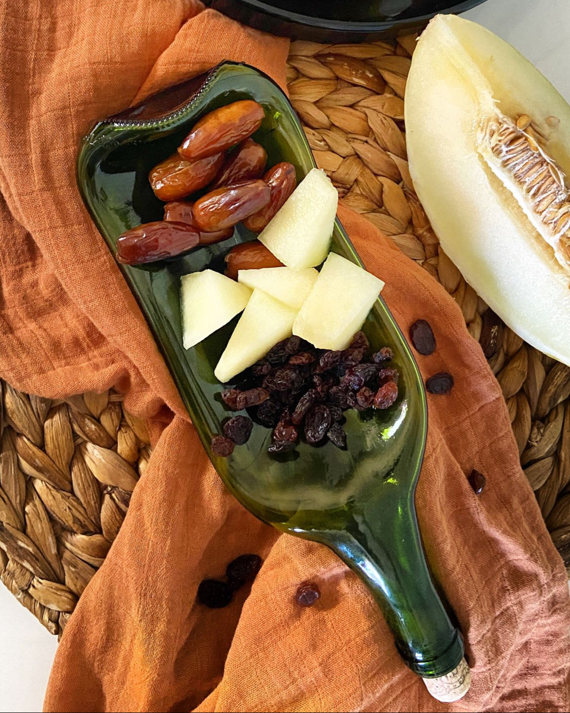 Handcrafted Curved-End Green Glass Platter