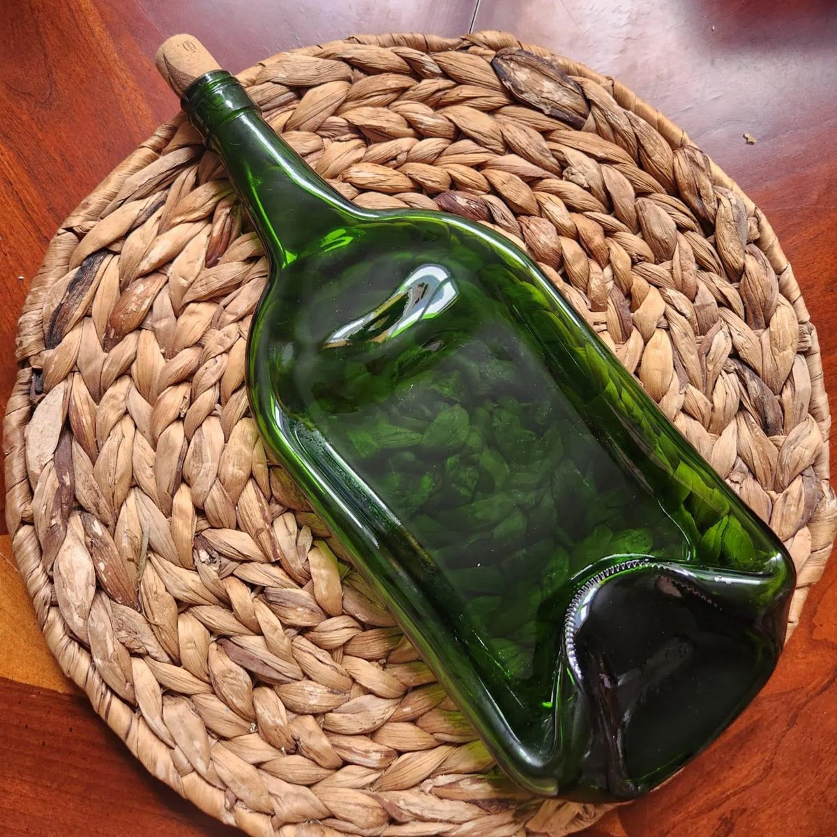 Large Green Flattened Bottle Platter